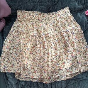 B Jewel Cream Floral Tiered Mini Skirt with Pink & Blue Blossoms